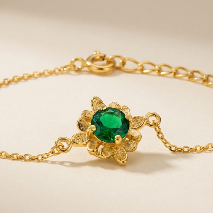 Silver 92.5 Emerald Bloom Bracelet