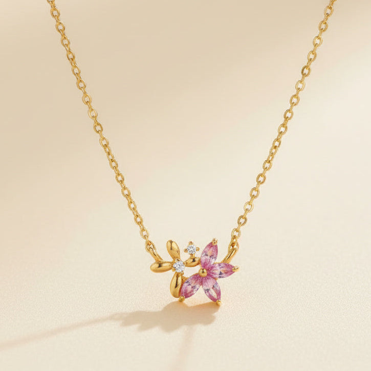 Pink Blossom Silver Pendant Necklace