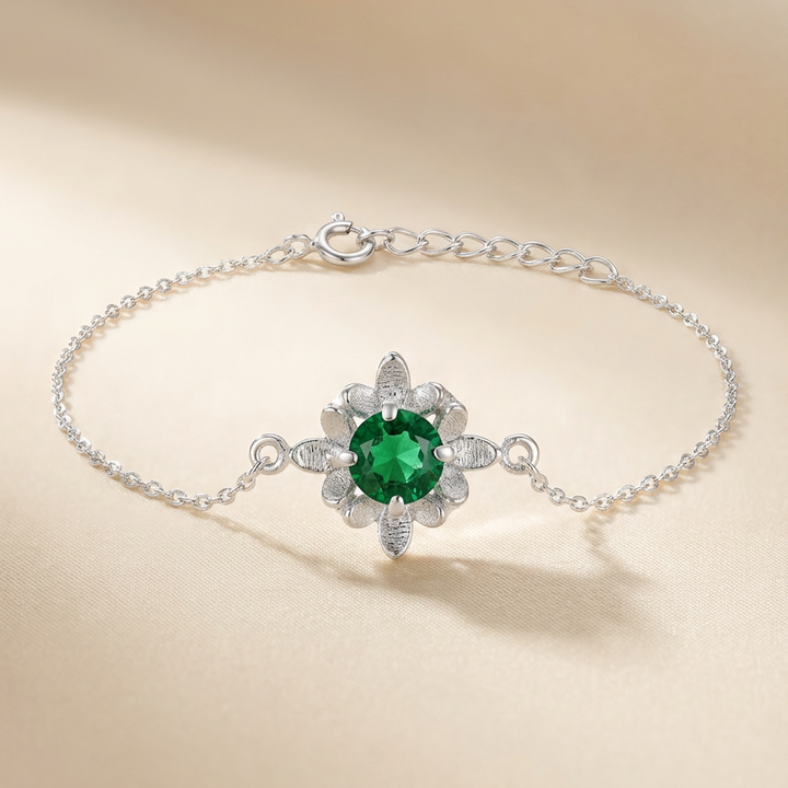 Silver 92.5 Emerald Bloom Bracelet