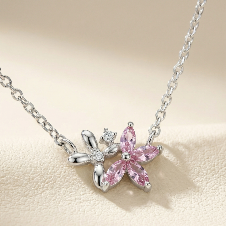 Pink Blossom Silver Pendant Necklace