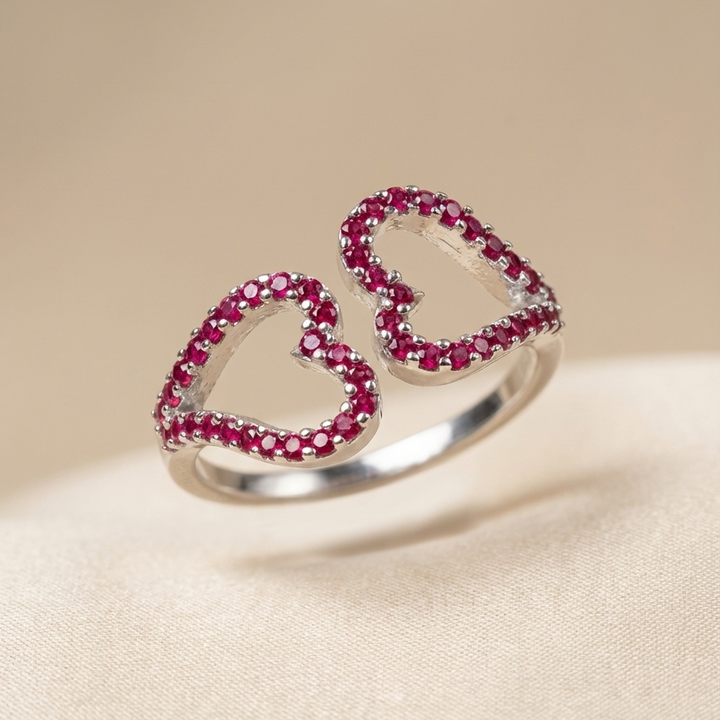 Silver Twin Heart Bloom Ring