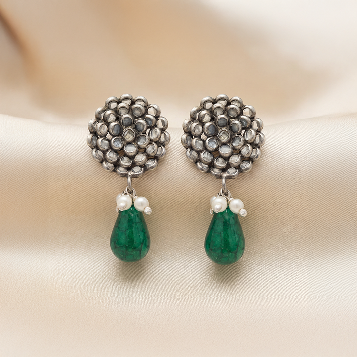 Silver Polki Green Drops