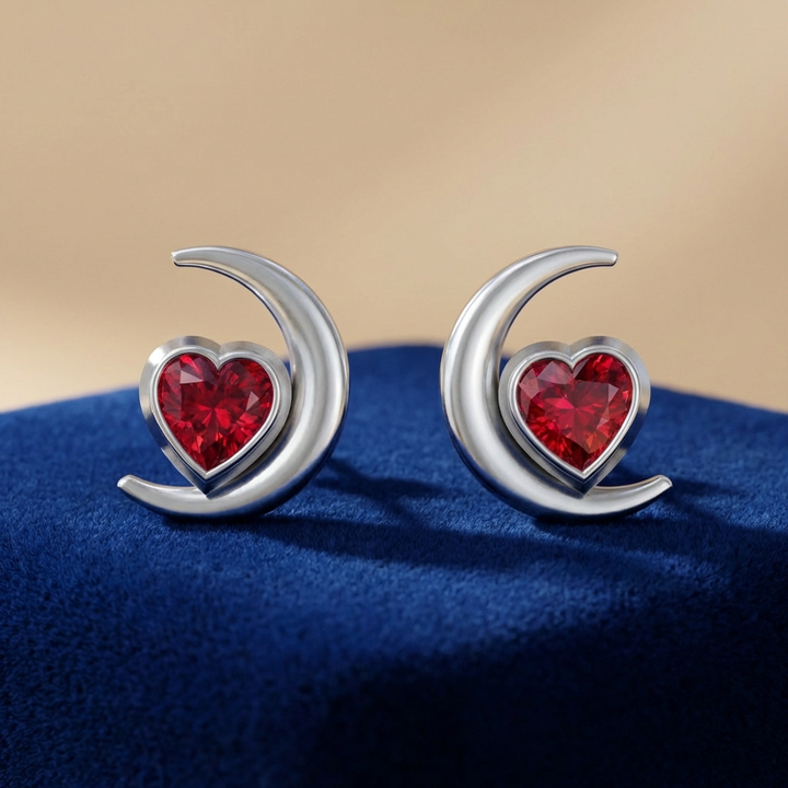 Ruby Crescent Stud Earrings – 925 Silver