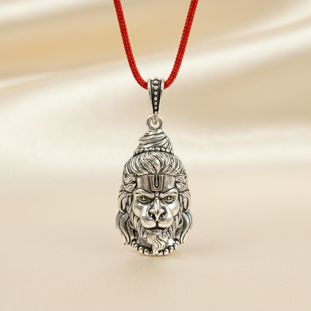 Silver Shiv Ji & Hanuman Ji Reversible Pendant