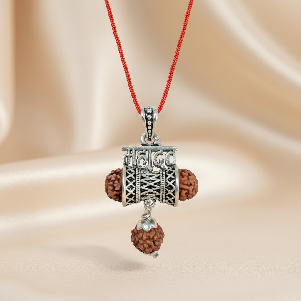 Silver 925 Mahadev Damru Rudraksha Pendant