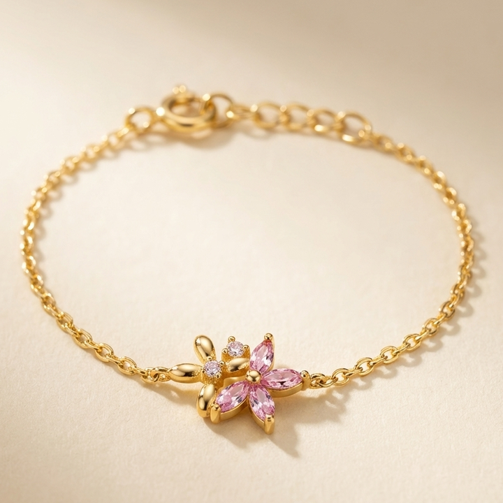 925 Sterling Silver Pink Floral Bracelet