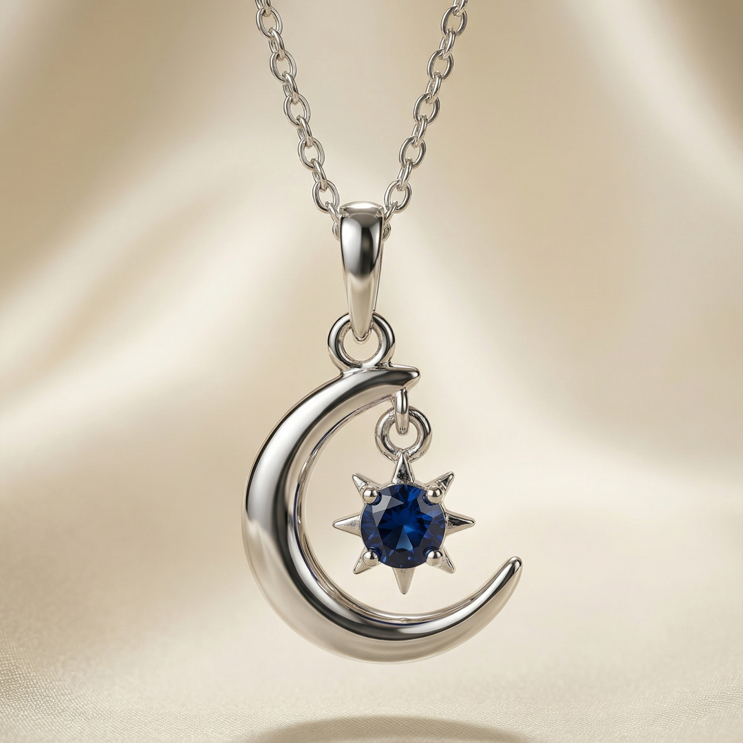 Silver Indigo Moon Necklace