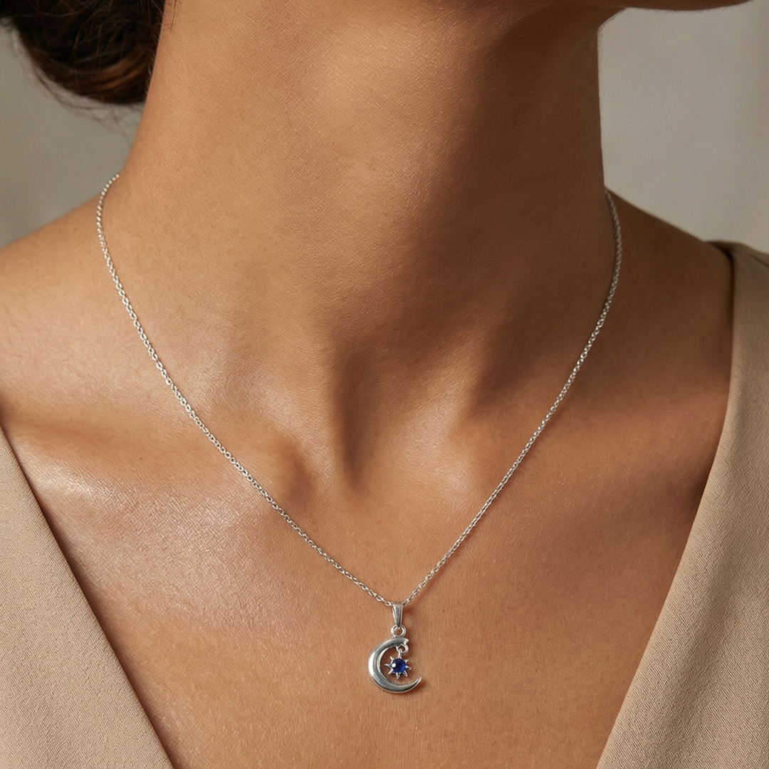 Silver Indigo Moon Necklace