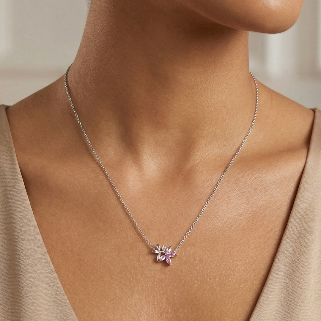 Pink Blossom Silver Pendant Necklace