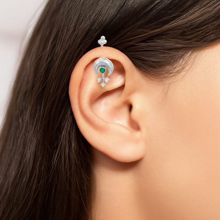 925 Sterling Silver Green Moon Bugadi (Pierced)