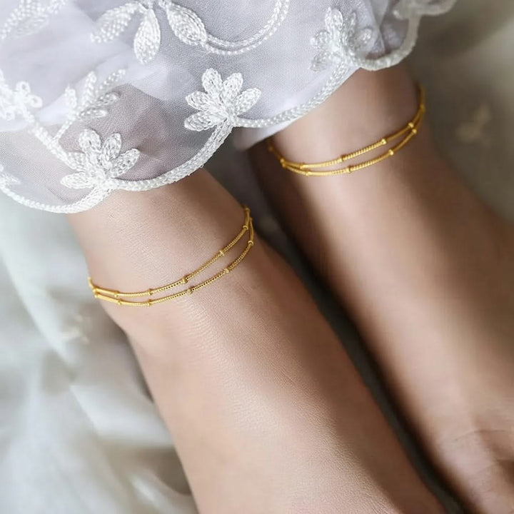 925 Sterling Silver Two Line Chain Anklet