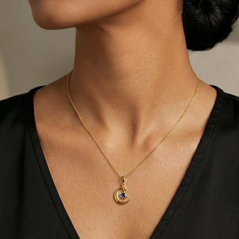 Silver Indigo Moon Necklace