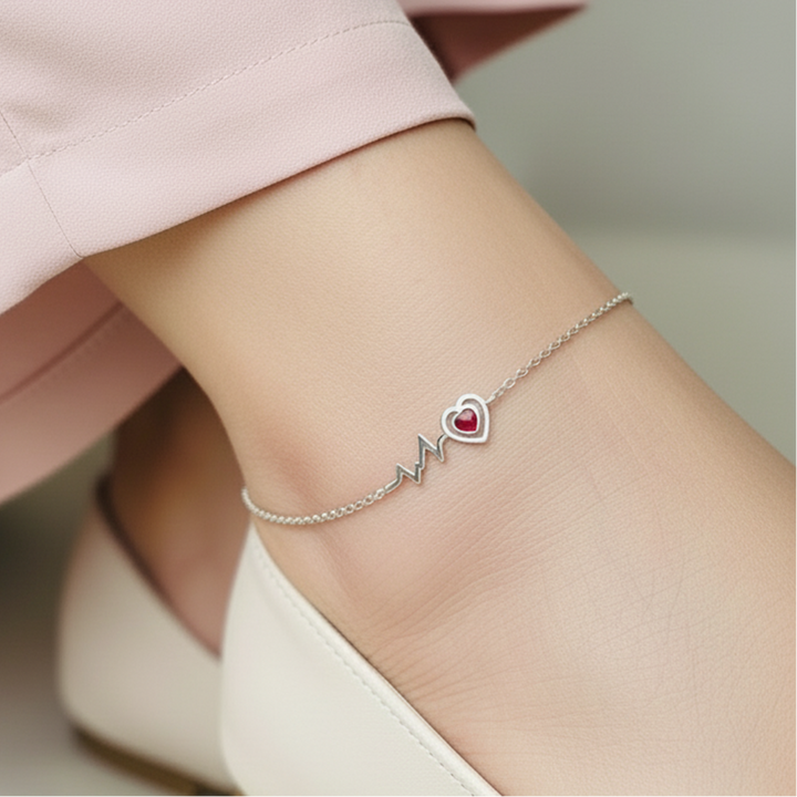 Silver Heartbeat Anklet