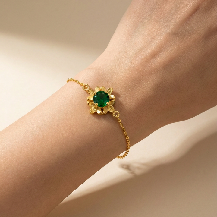 Silver 92.5 Emerald Bloom Bracelet