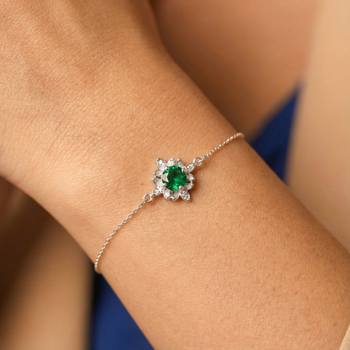 Silver 92.5 Emerald Bloom Bracelet