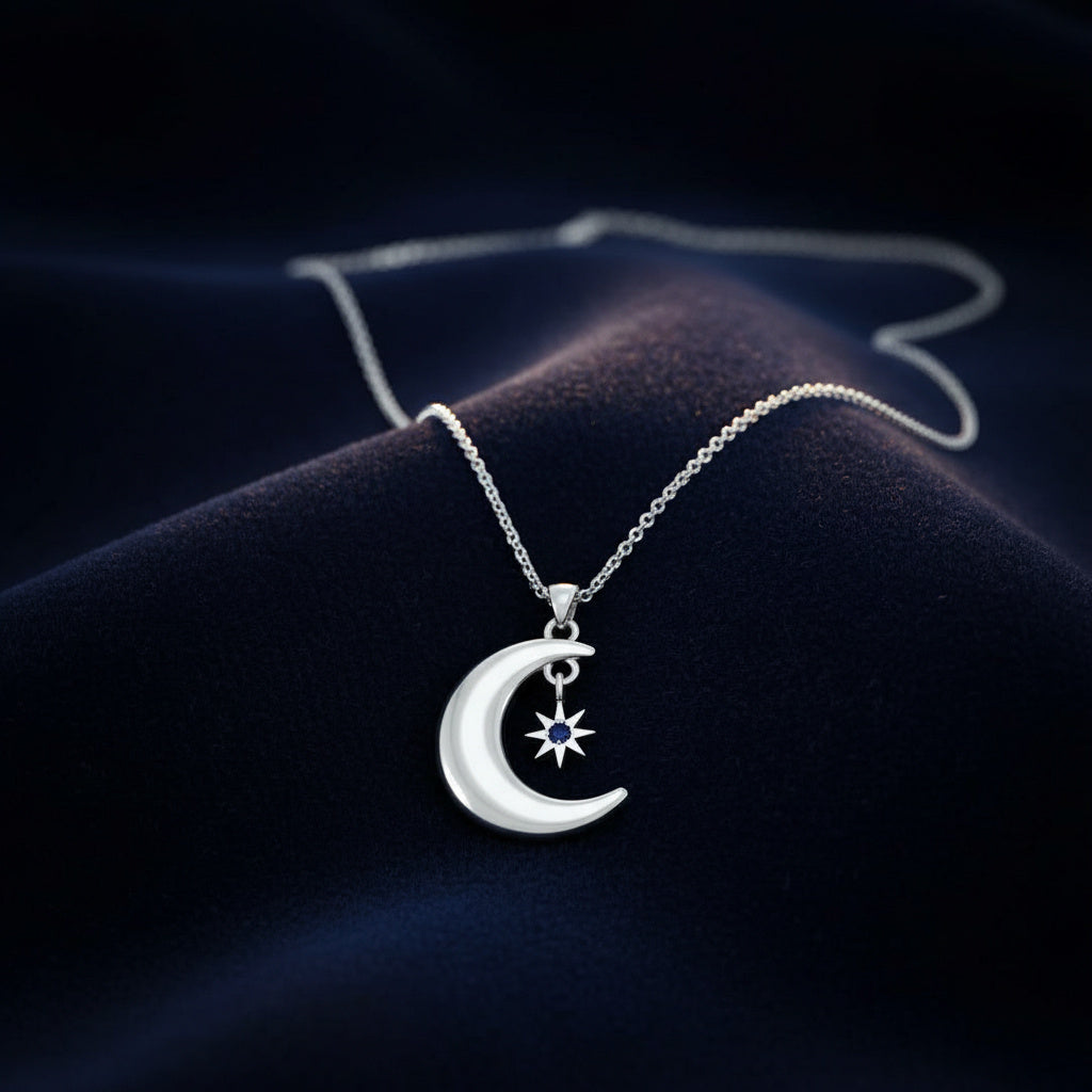 Silver Indigo Moon Necklace