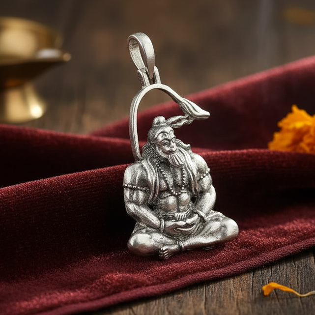 925 Sterling Silver Meditating Shri Hanuman Ji Pendant