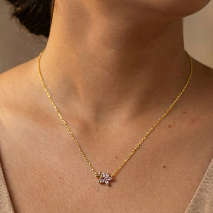 Pink Blossom Silver Pendant Necklace