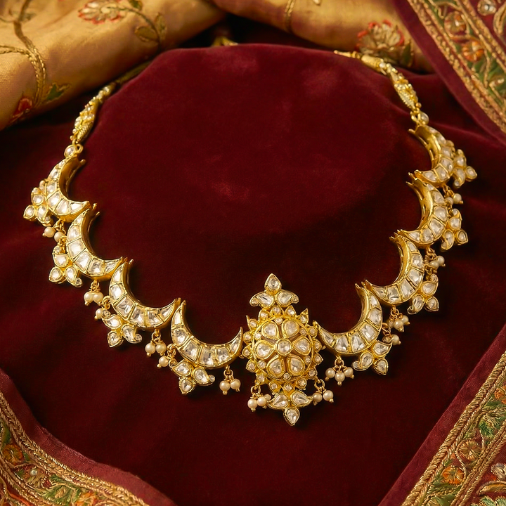 Pure Silver Chand Stud Necklace