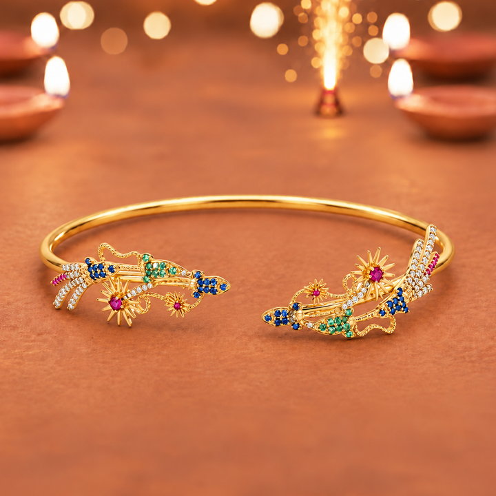 24kt Gold Plated 925 Pure Silver Patakha Fireworks Open Cuff Bangle