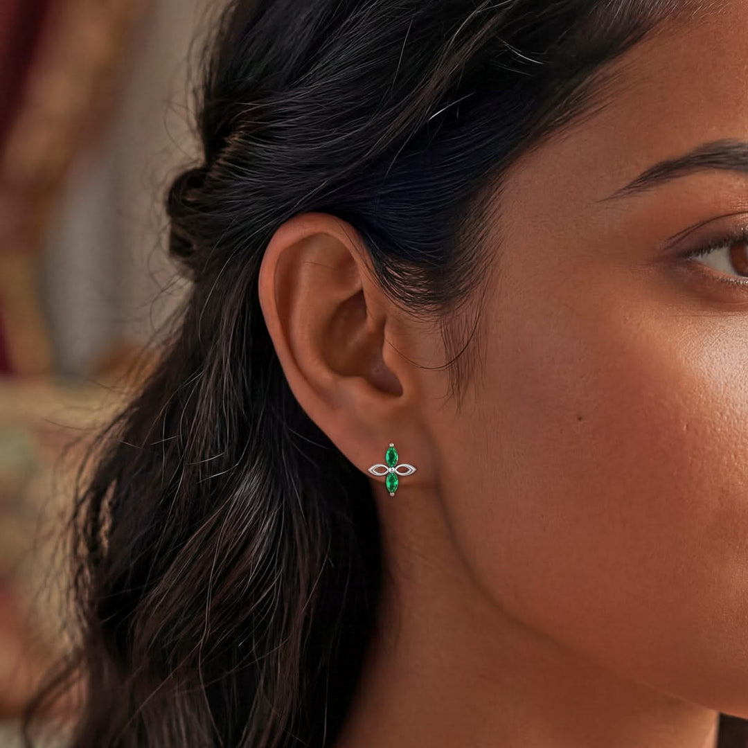 Silver Four-Leaf Petal Stud Earring