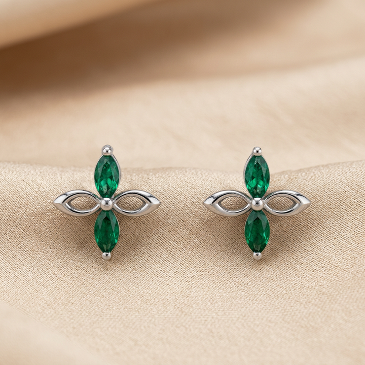 Silver Four-Leaf Petal Stud Earring