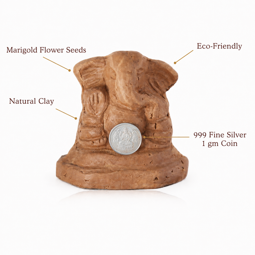 Ganesha Idol with 999 Silver Coin & Pooja Kit
