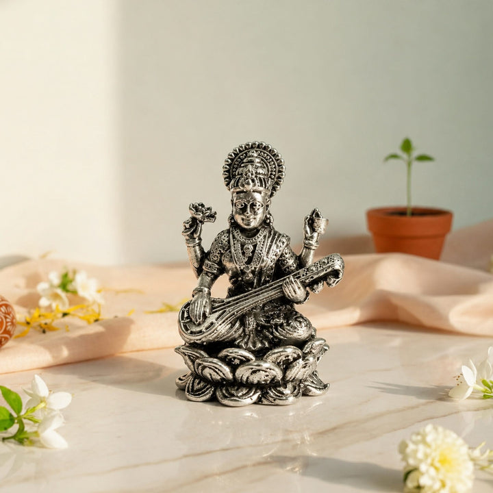925 Sterling Silver Goddess Saraswati Idol
