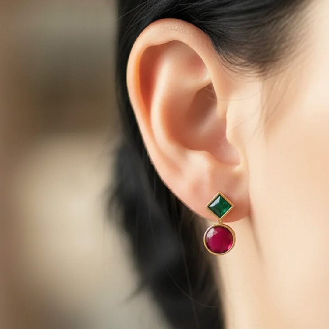 Silver Red Kundan Stud Earrings
