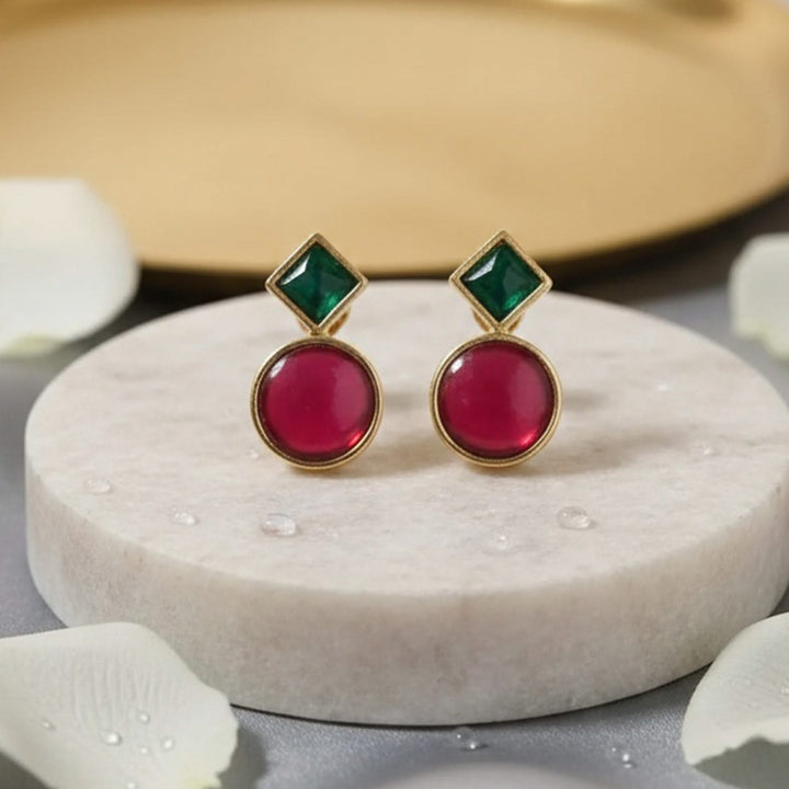 Silver Red Kundan Stud Earrings