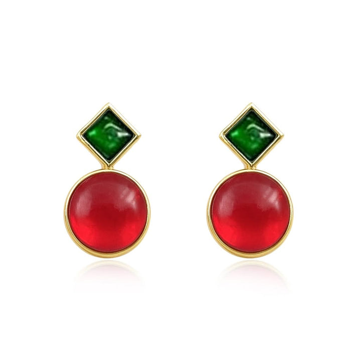 Silver Red Kundan Stud Earrings