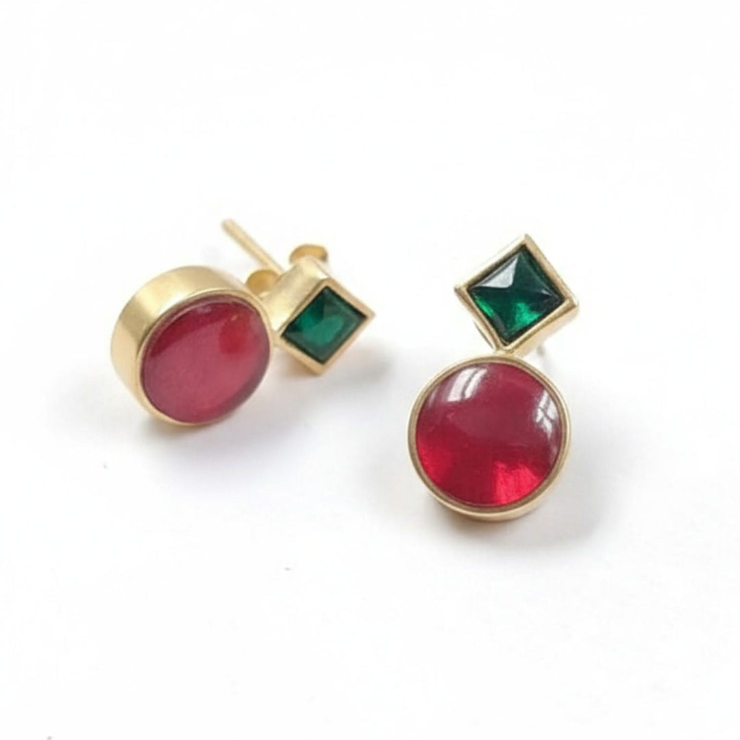 Silver Red Kundan Stud Earrings