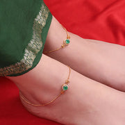 Elegant Green Cut Onyx Silver Anklet