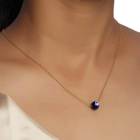 Diamond Evil Eye Necklace with Blue Sapphire - KAMARIA