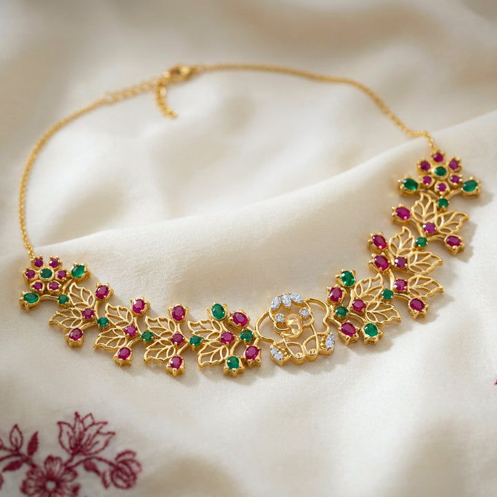 925 Pure Silver Floral Elephant Statement Choker