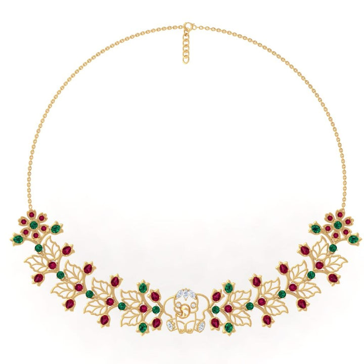 925 Pure Silver Floral Elephant Statement Choker