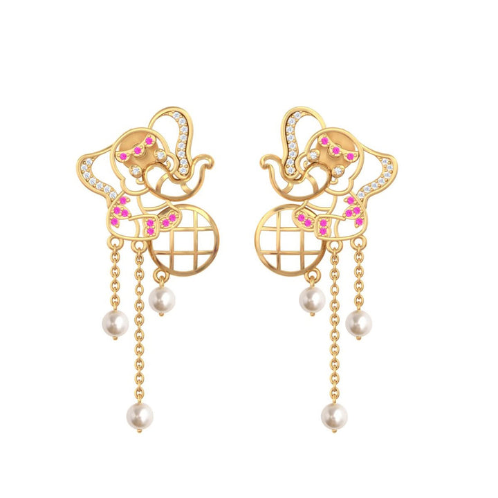 925 Pure Silver Elephant Ball Tassel Earrings