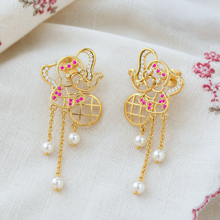 925 Pure Silver Elephant Ball Tassel Earrings
