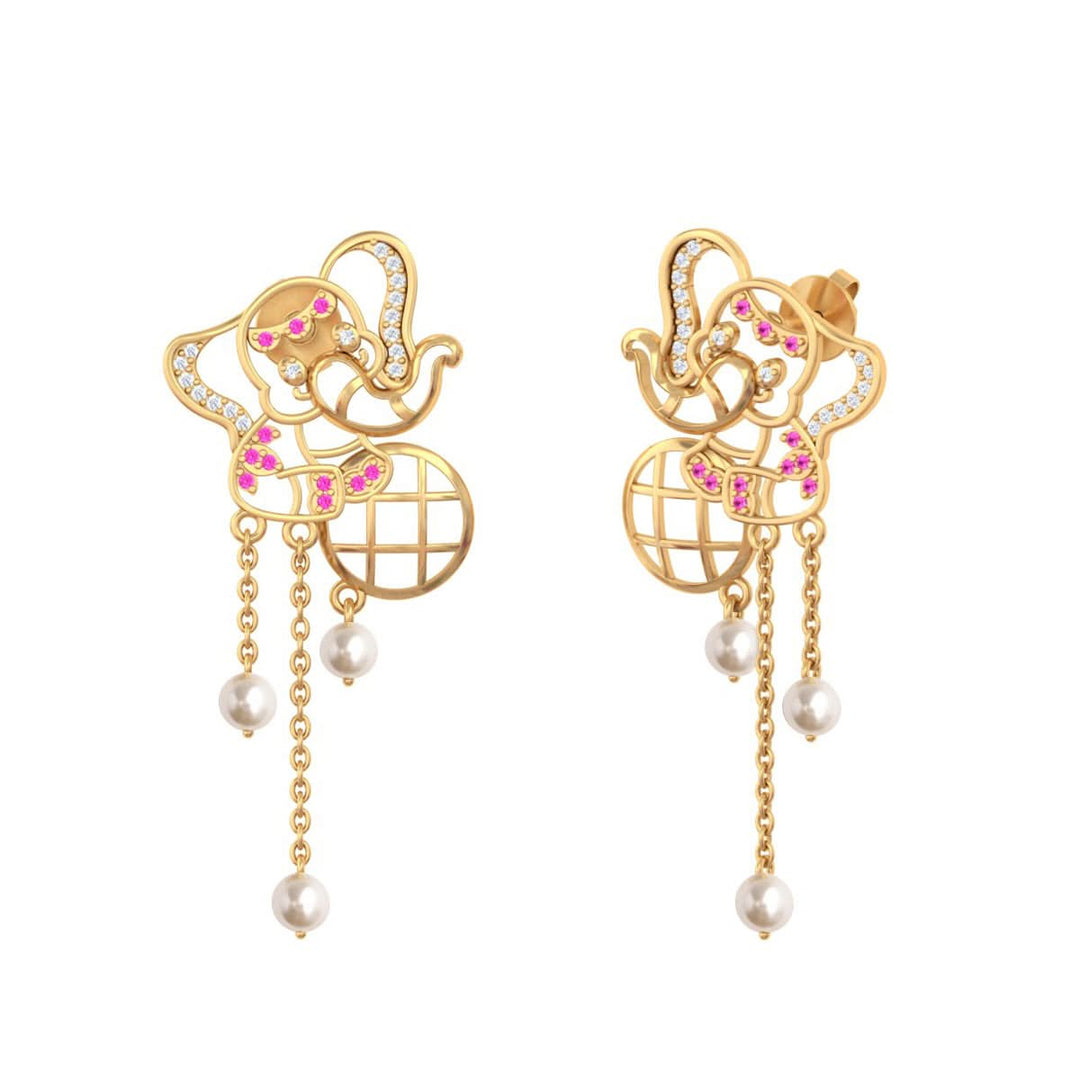 925 Pure Silver Elephant Ball Tassel Earrings
