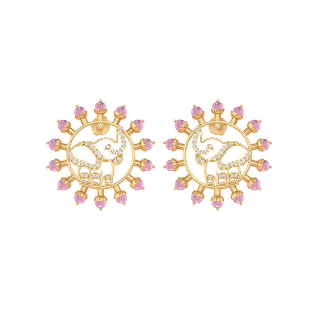 925 Pure Silver Pink Halo Elephant Ear-Chain Earrings