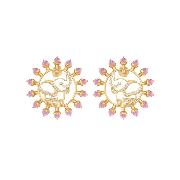 925 Pure Silver Pink Halo Elephant Ear-Chain Earrings