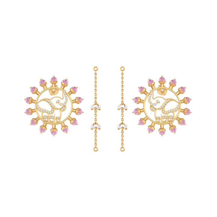 925 Pure Silver Pink Halo Elephant Ear-Chain Earrings