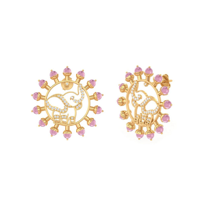 925 Pure Silver Pink Halo Elephant Ear-Chain Earrings