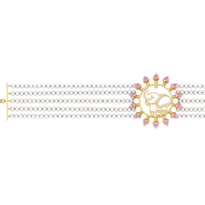 925 Pure Silver Pearl Choker with Pink Halo Elephant