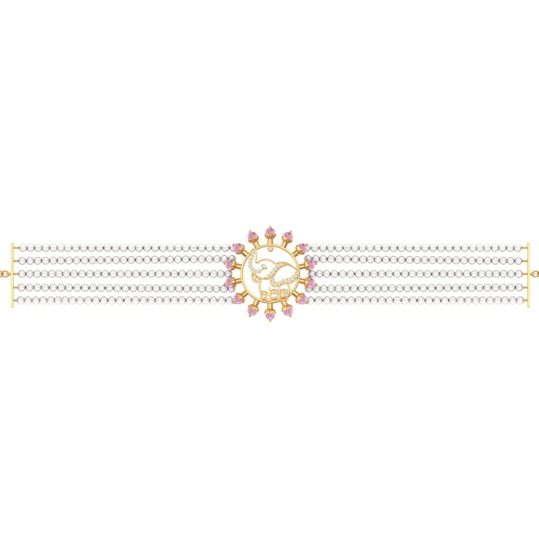 925 Pure Silver Pearl Choker with Pink Halo Elephant