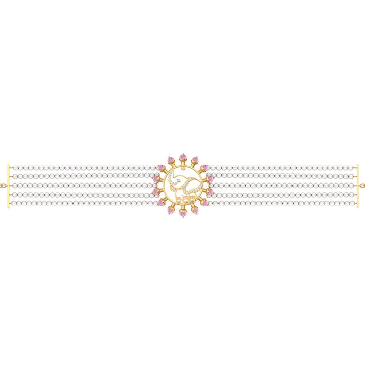 925 Pure Silver Pearl Choker with Pink Halo Elephant