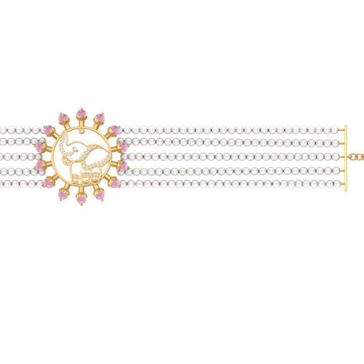 925 Pure Silver Pearl Choker with Pink Halo Elephant
