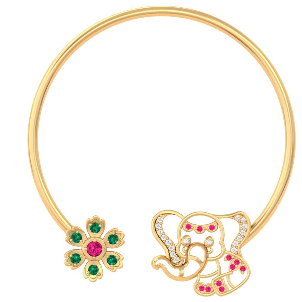 925 Pure Silver Floral Elephant Cuff Bracelet