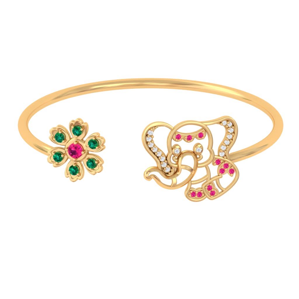 925 Pure Silver Floral Elephant Cuff Bracelet