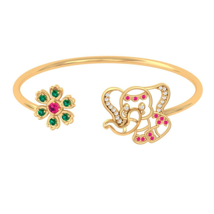 925 Pure Silver Floral Elephant Cuff Bracelet